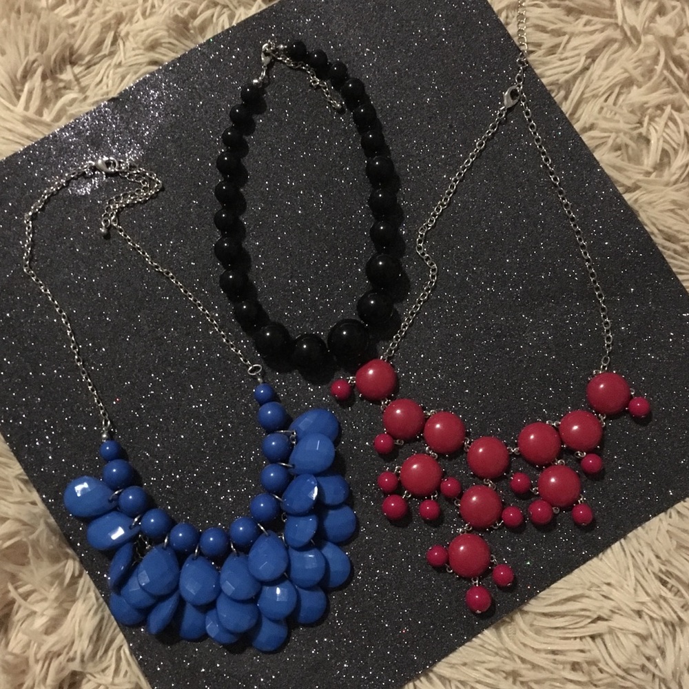 Statement Blue, burgundy & black necklace